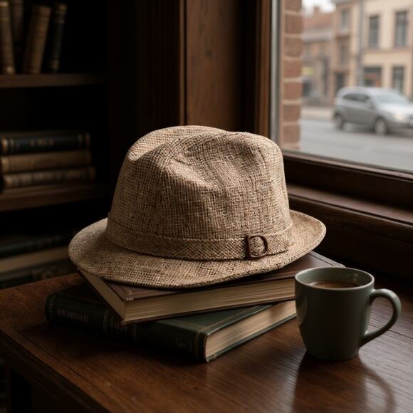Vintage Tweed Fedora Hat Stevens Mens Brown Wool 6 7/8 S/M 50s 60s MadMen MCM - Picture 2 of 8